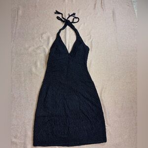Sue Wong Black Textured Backless Dress